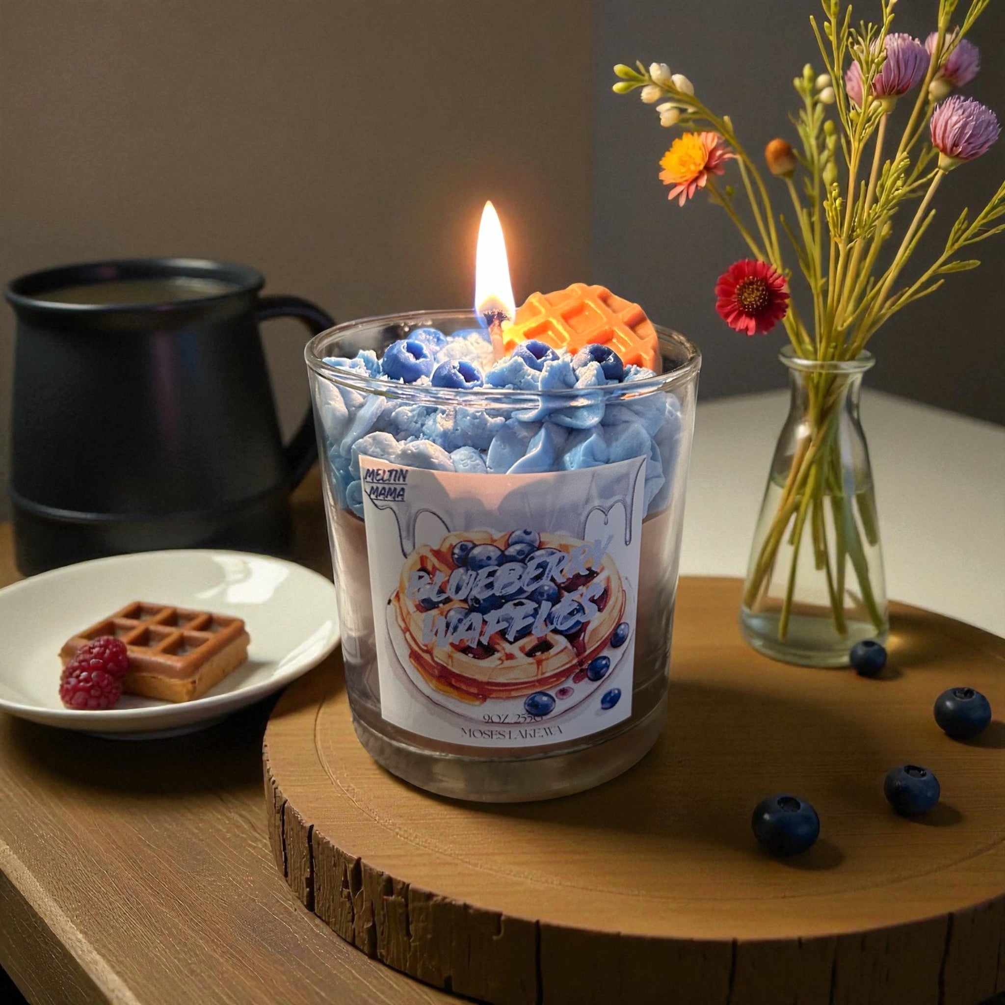 Treat yourself to the mouthwatering aroma of Blueberry Waffles — a warm, cozy scent that feels like a lazy Sunday morning wrapped in sweetness. Golden, buttery waffles fresh off the griddle mingle with bursts of juicy, ripe blueberries and a drizzle of rich maple syrup. Hints of vanilla and brown sugar melt together, creating a scent that’s both comforting and irresistible. Light this candle and fill your space with the delicious warmth of breakfast bliss — sweet, cozy, and impossible to resist.